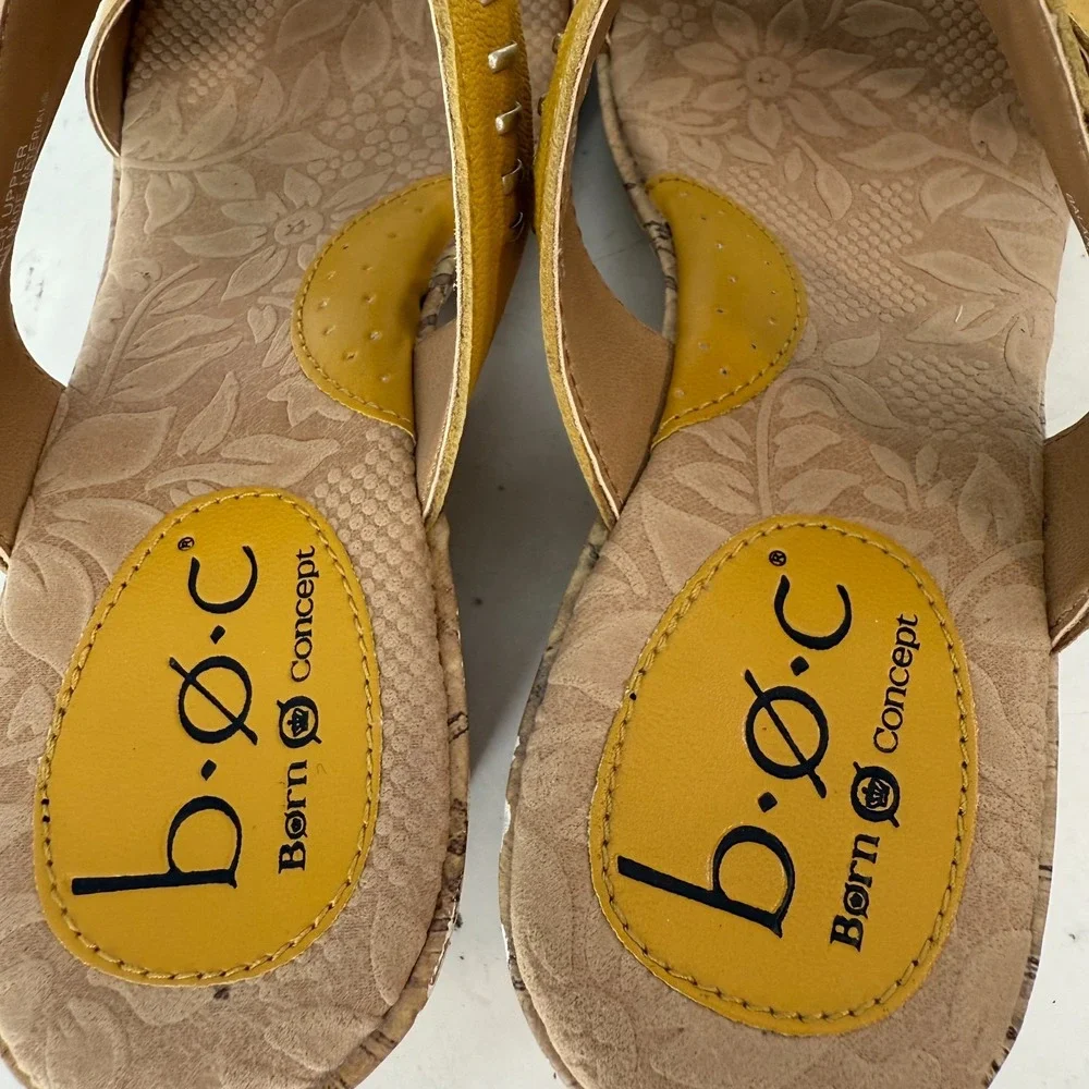 B.O.C. Born‎ Concept Floral Open Toe Platform Heel Wedge Sandals Yellow Size 7